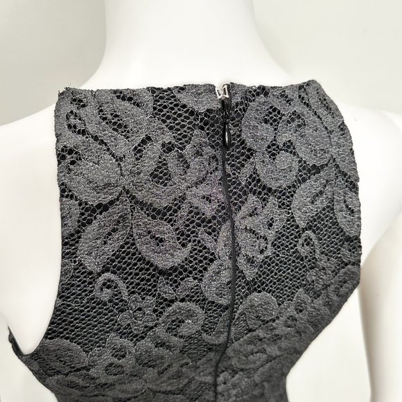 Belle Badgley Mischka Lace Overlay Back Slit Shimmer Maxi Dress Gown Black Sz 4 - Picture 10 of 16